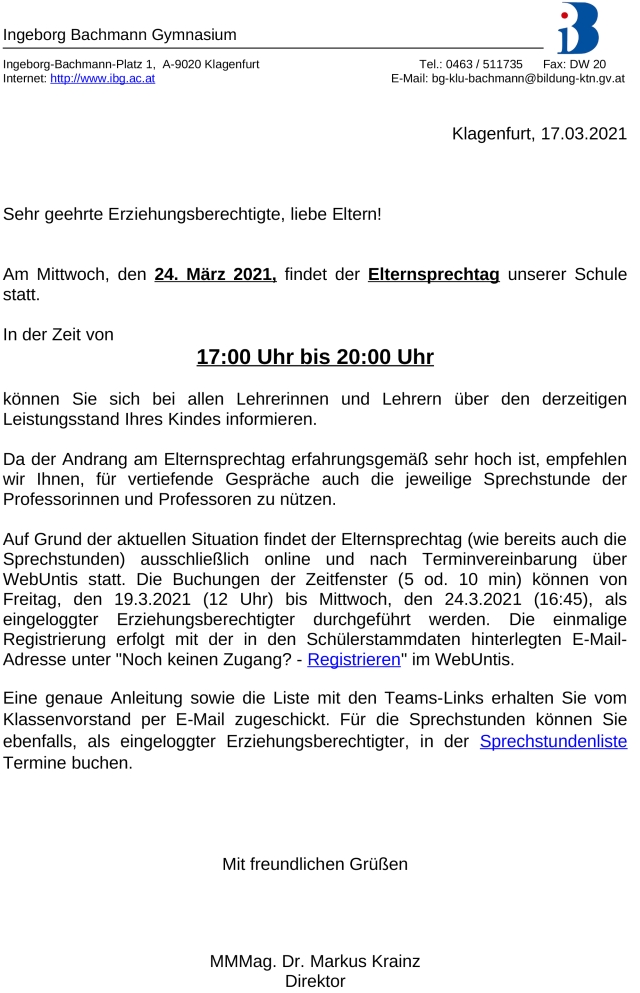 Einladung Elternsprechtag 2021 03 24