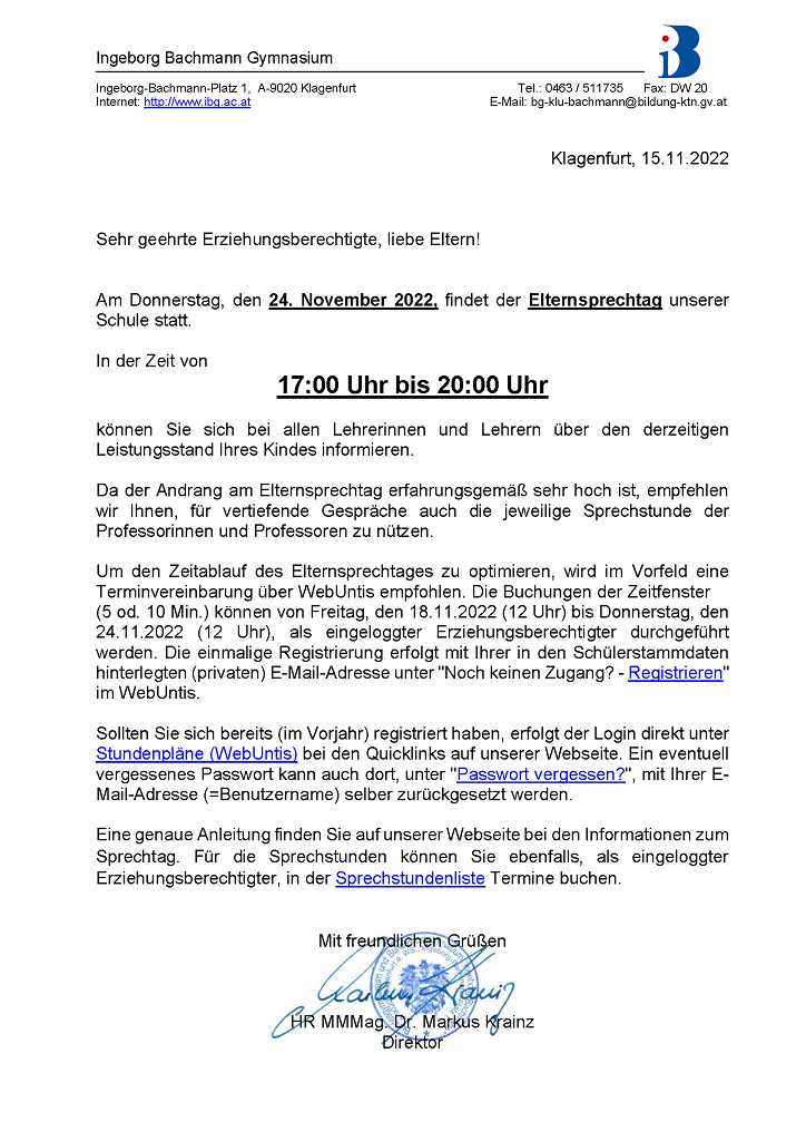 k einladungelternsprechtag text
