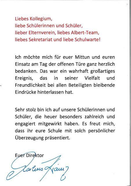 k Tag der offenen Tür; Dankschreiben